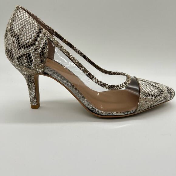 Journee Women 9 Gray Genuine Leather Gabbie Snake‎ Embossed Pointed Toe Pump - Picture 3 of 14